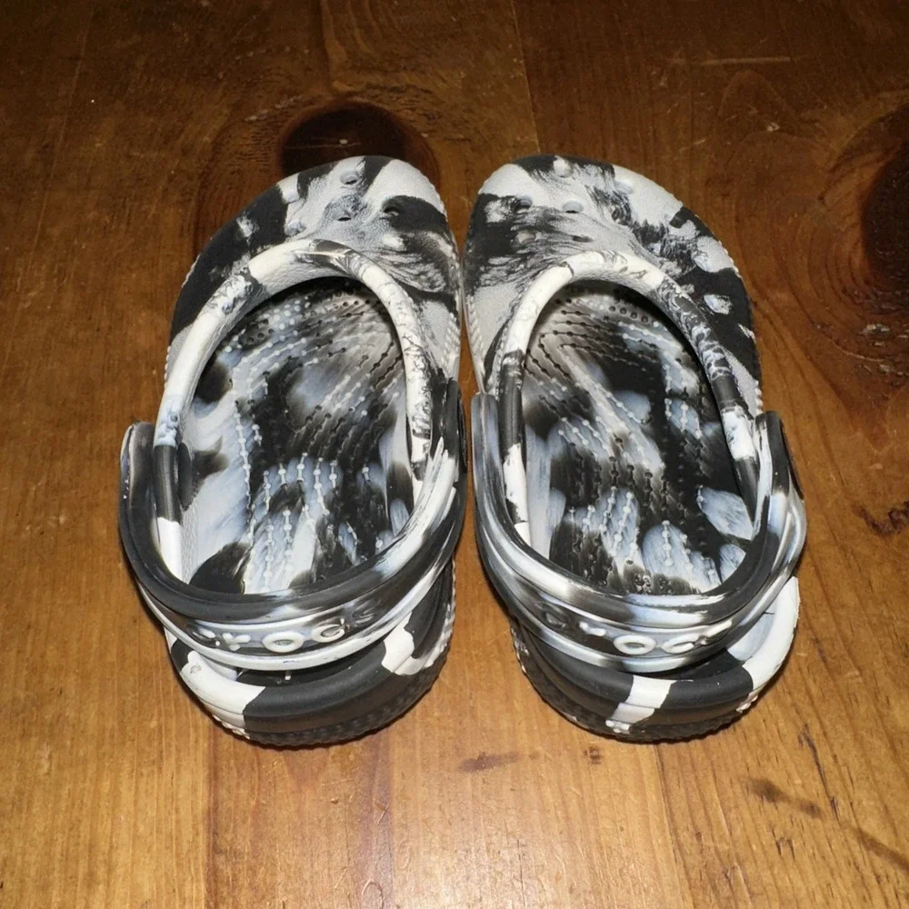 Crocs Classic Marbled Clogs C5 Black White Toddler Slip On Shoes